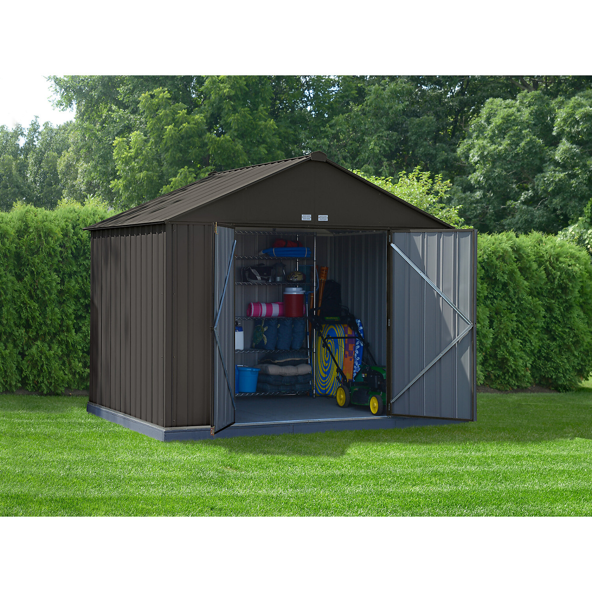 Arrow EZEE Shed Steel Storage Shed, 10ft. x 8ft., High Gable, Charcoal with Charcoal Trim, Model# EZ10872HVCC